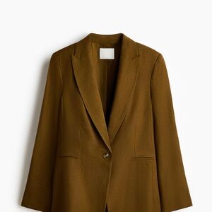 H&M LINEN-BLEND BLAZER Brown Single-Button Blazer Size L